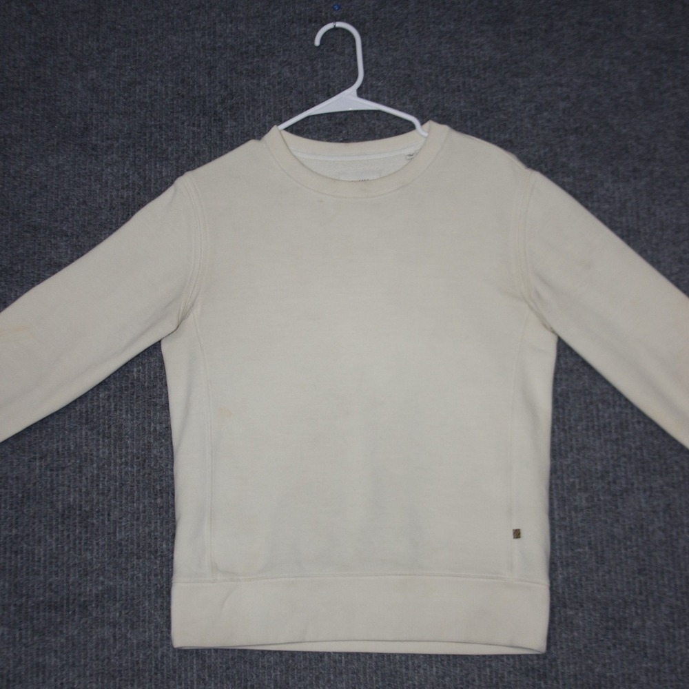 Billy Reid Sweatshirt Mens XS‎ Cream Crewneck Suede Elbow Patches Ivory Cotton